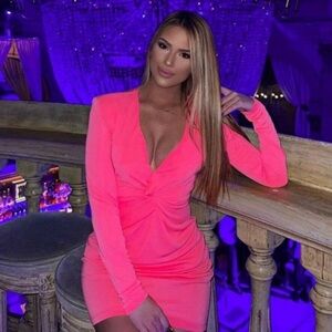 ZARA Neon Hot Pink Long Sleeve Dress, cocktail Mini, party Barbie, Vegas